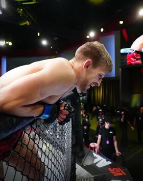 Arnold Allen of England reacts after his victory over Calvin Kattar in a featherweight fight during the UFC Fight Night event at UFC APEX on October 29, 2022 in Las Vegas, Nevada. (Photo by Jeff Bottari/Zuffa LLC)